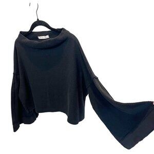 Free People Bunny Waffle Knit Tee Bell Sleeve Mock Neck Cropped - Size XS